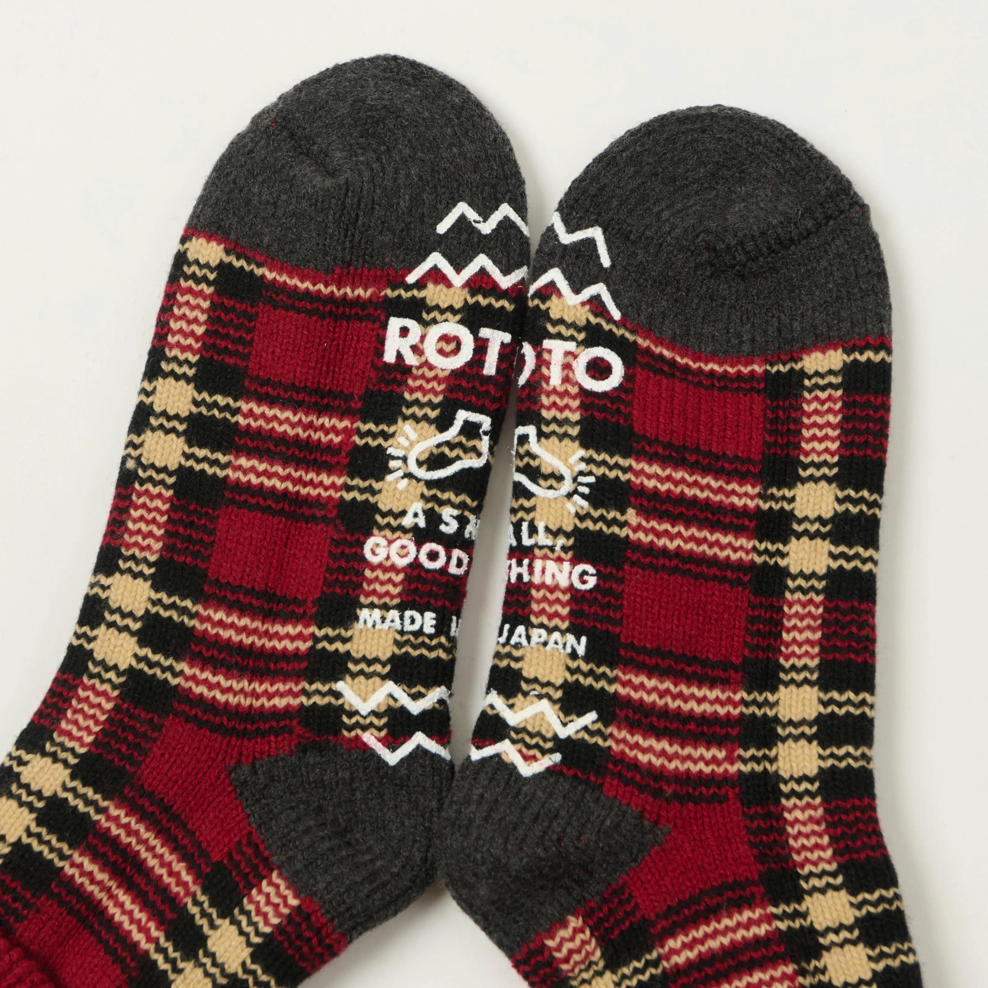 Rototo Comfy Room Socks Check - Dark Red/Black sold by Son of a Stag product image thumbnail 2