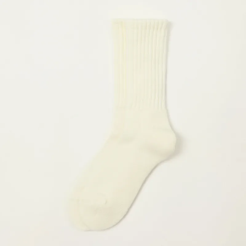 Rototo Loose Pile Crew Socks - White sold by Son of a Stag