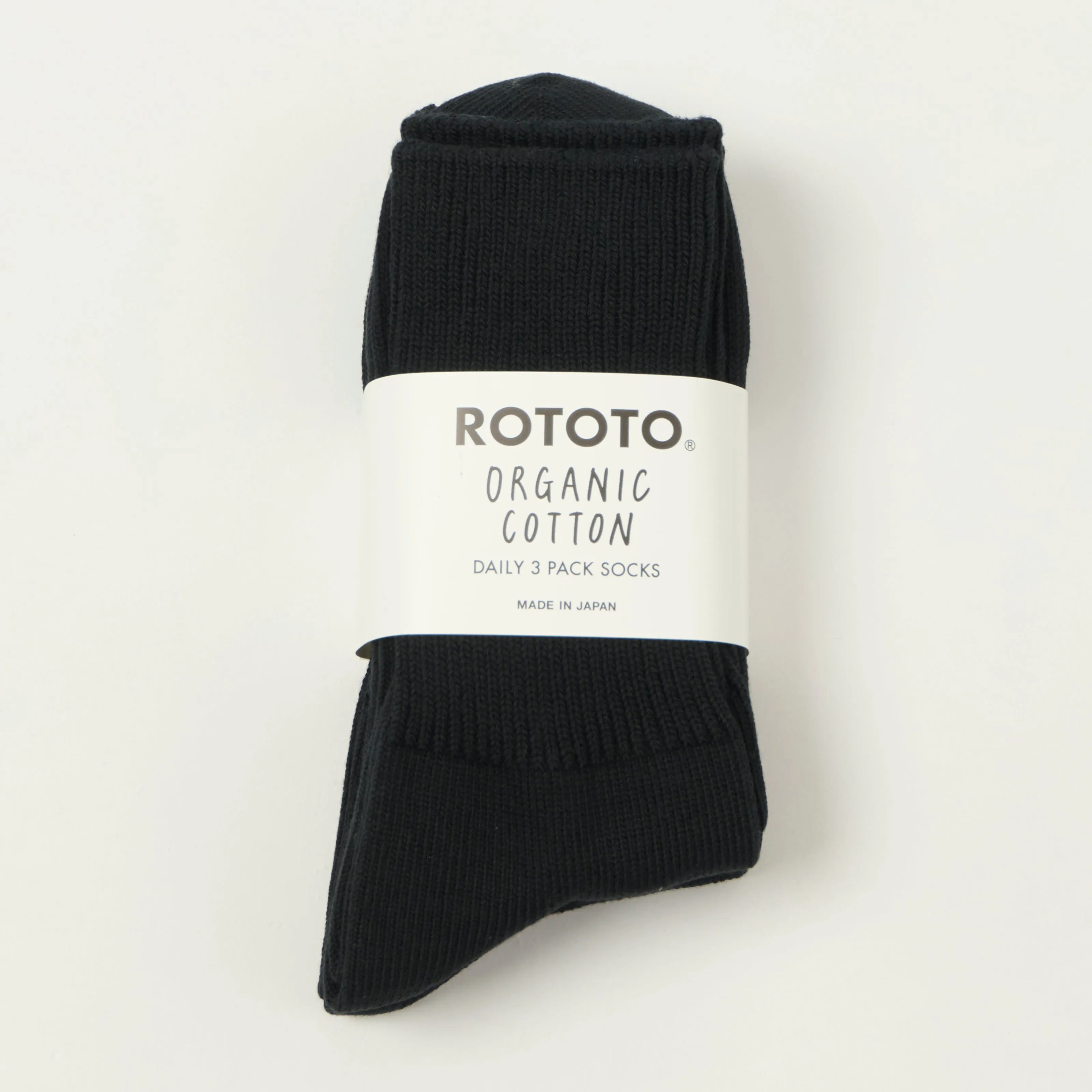 Rototo Organic Daily 3 Pack Ribbed Crew Sock - Black sold by Son of a Stag