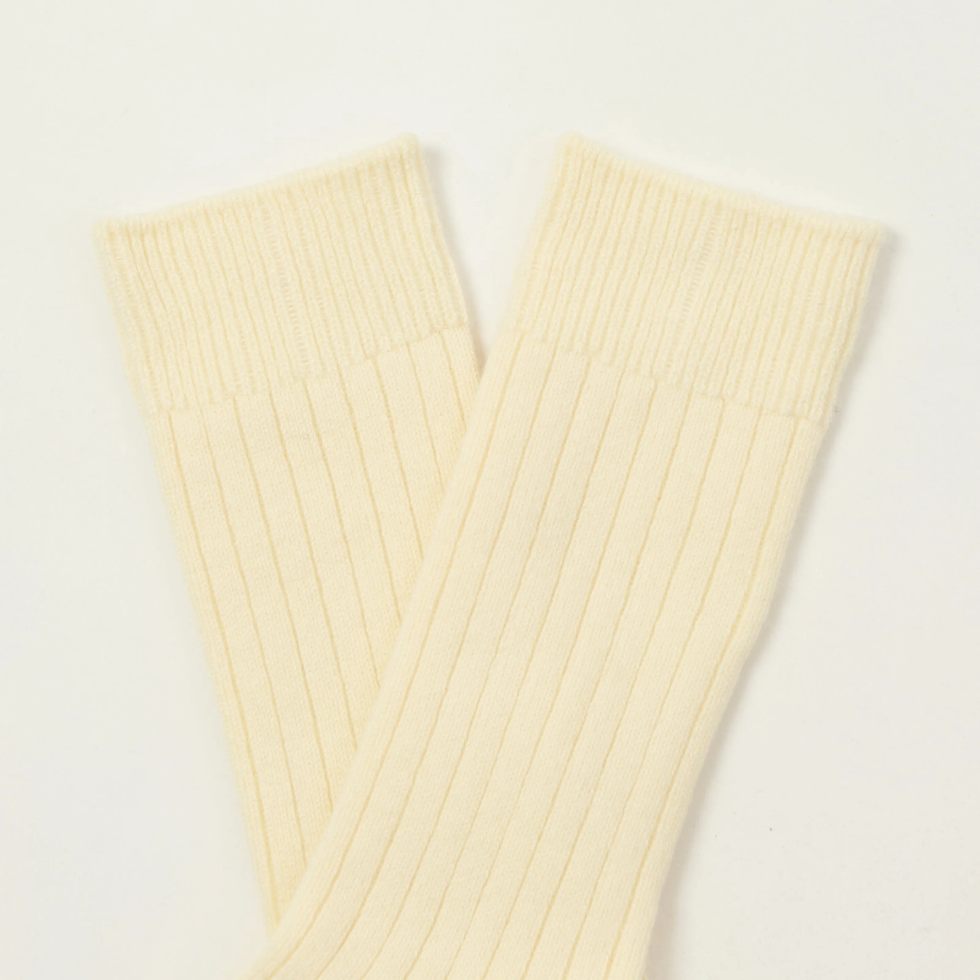 Rototo Cotton Wool Ribbed Crew Socks - White sold by Son of a Stag product image thumbnail 2
