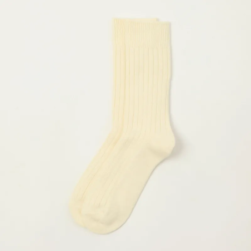 Rototo Cotton Wool Ribbed Crew Socks - White sold by Son of a Stag