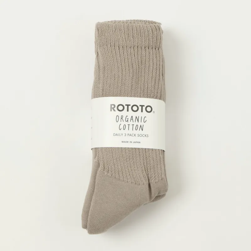 Rototo Organic Daily 3 Pack Crew Socks - Greige sold by Son of a Stag