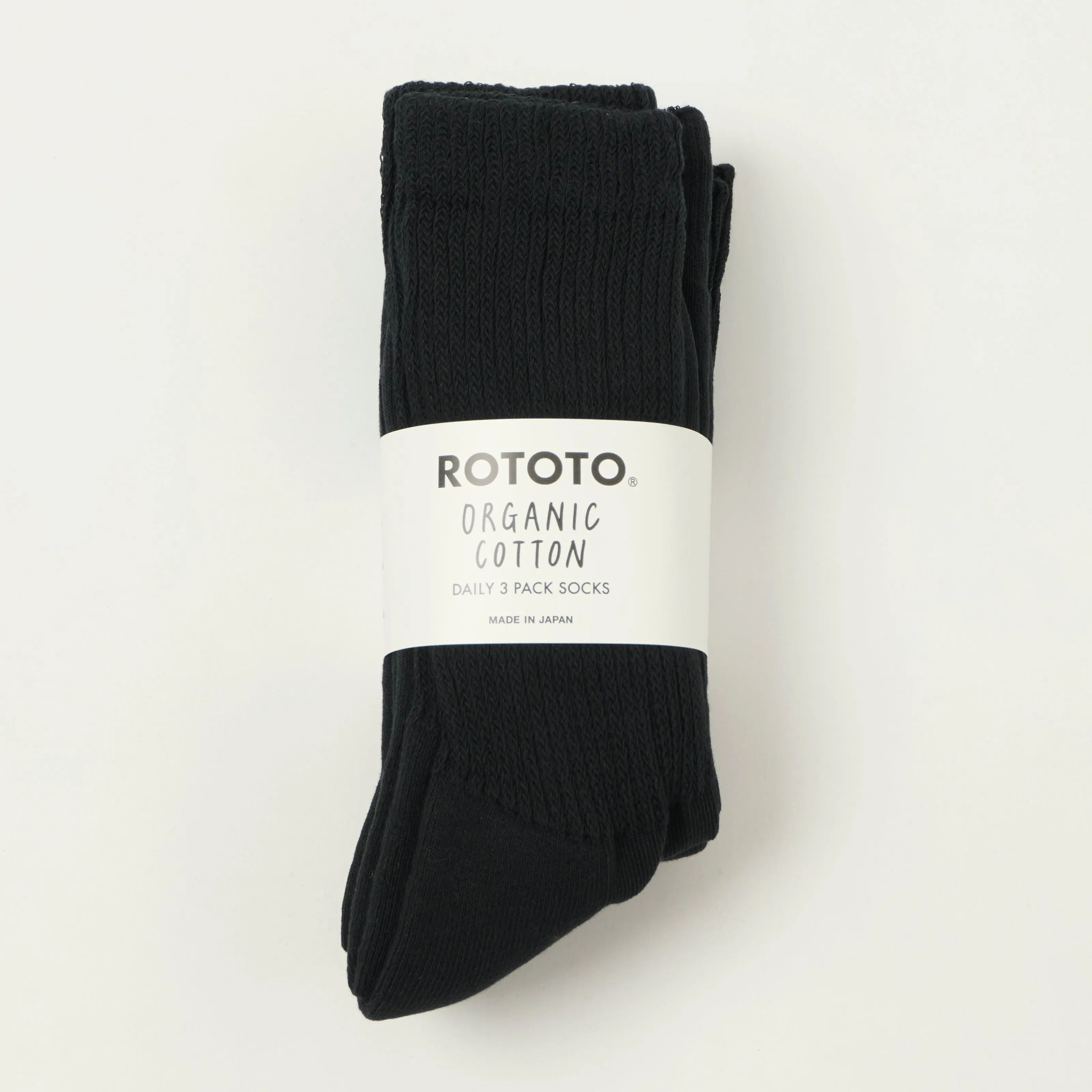 Rototo Organic Daily 3 Pack Crew Socks - Black sold by Son of a Stag
