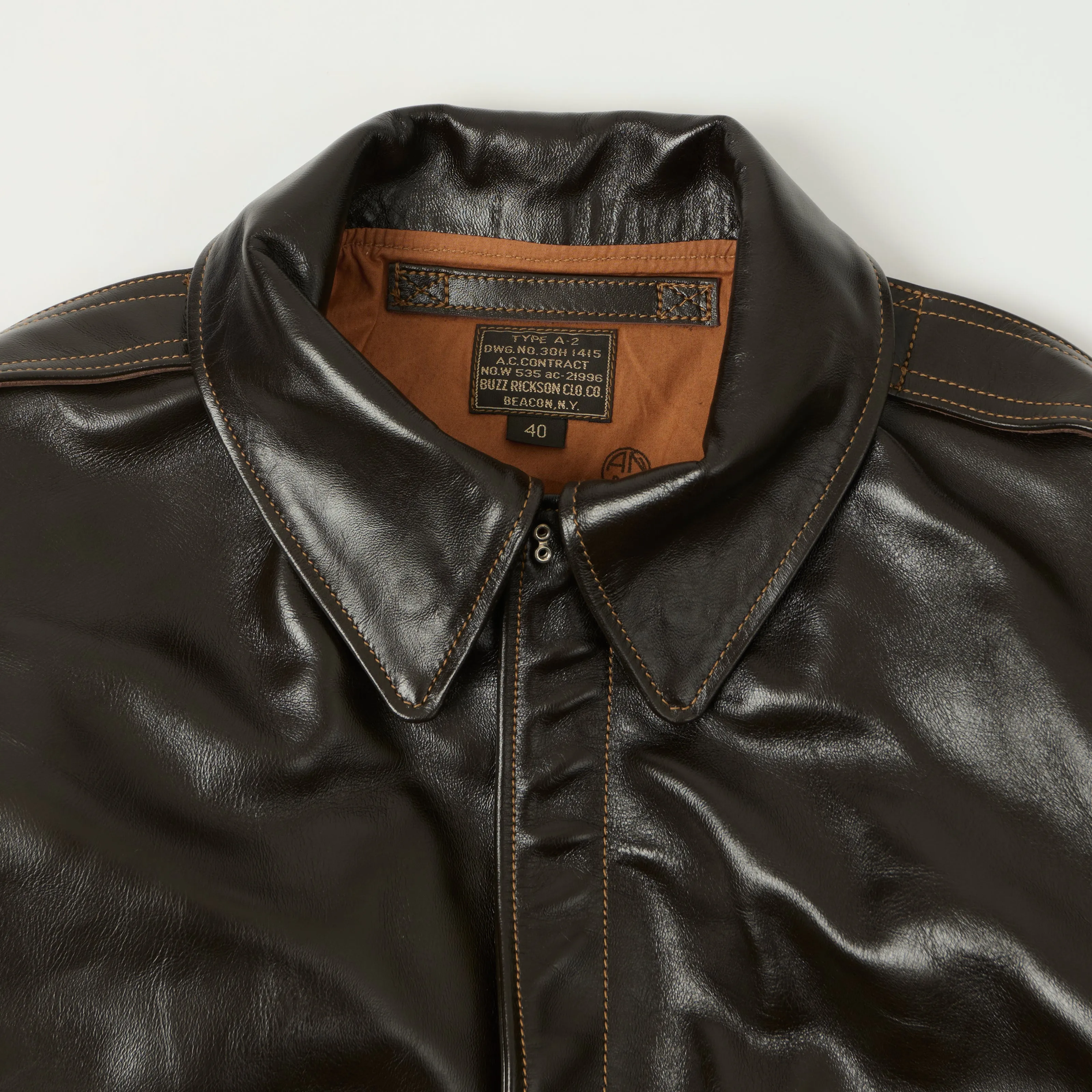 Buzz Rickson's A-2 'A.C.Contract' Leather Flight Jacket - Dark Brown sold by Son of a Stag product image thumbnail 2