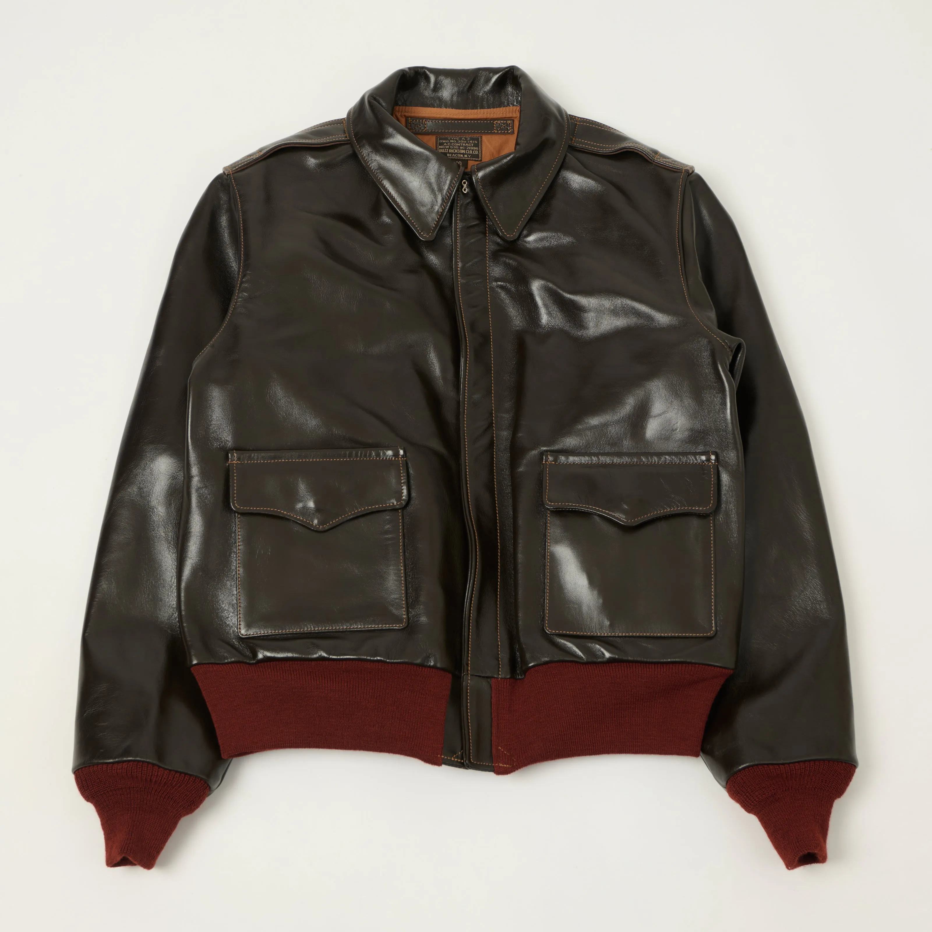 Buzz Rickson's A-2 'A.C.Contract' Leather Flight Jacket - Dark Brown sold by Son of a Stag