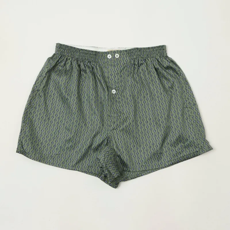 Anonymous Ism - Fine Satin Dots Pattern Boxer - Green sold by Son of a Stag