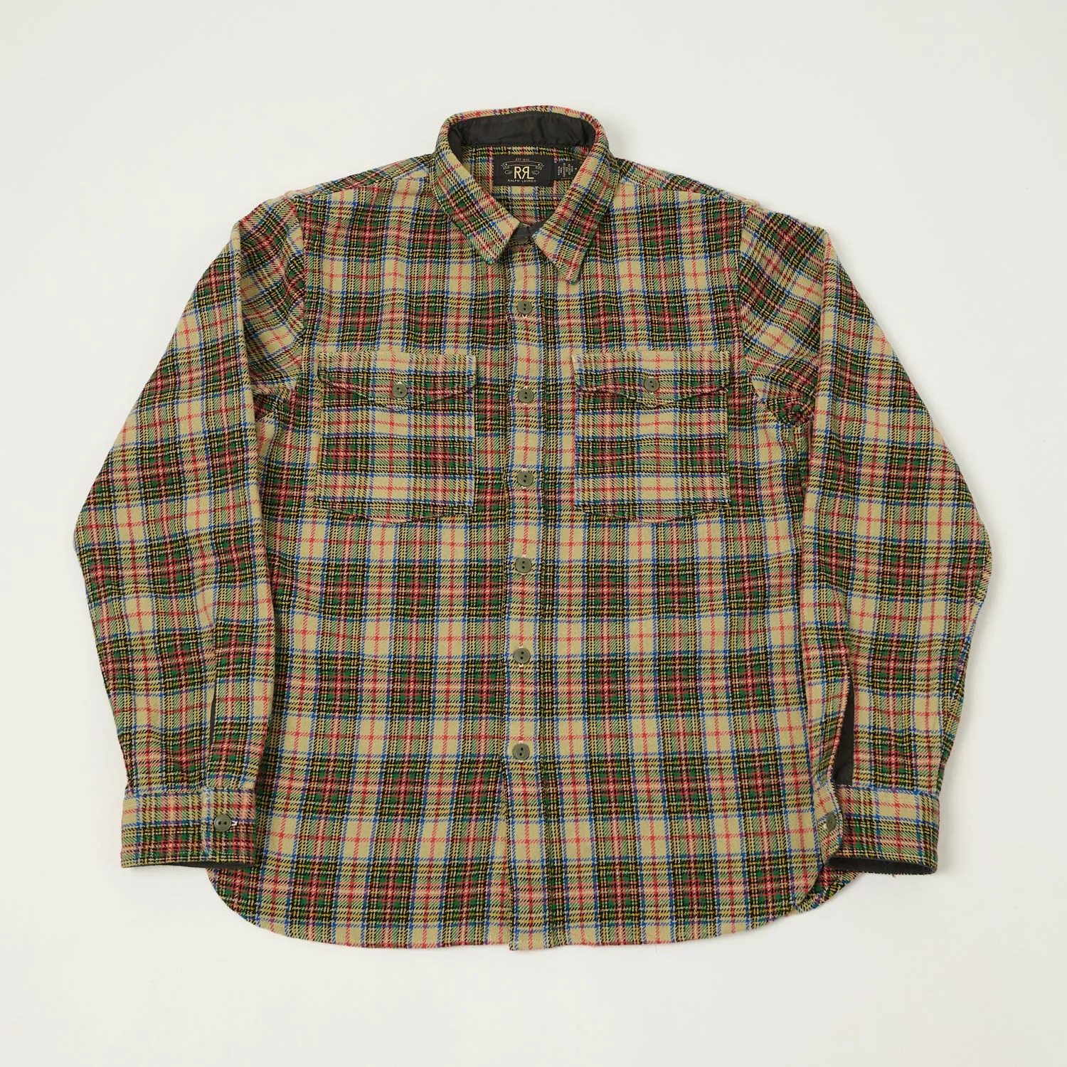 RRL 'Trek' Plaid Wool Over Shirt - Cream/Green sold by Son of a Stag