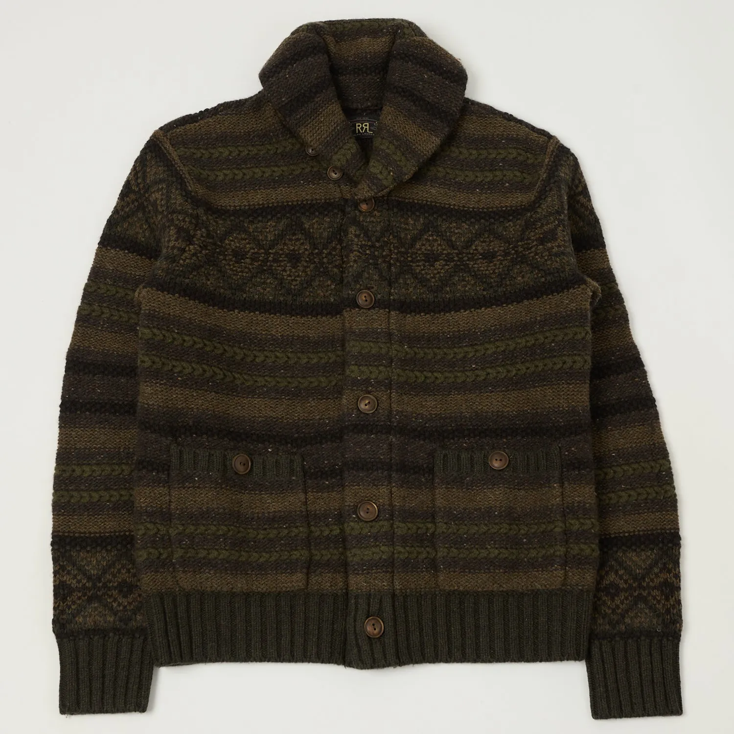 RRL Wool Shawl Collar Cardigan - Brown/Olive sold by Son of a Stag