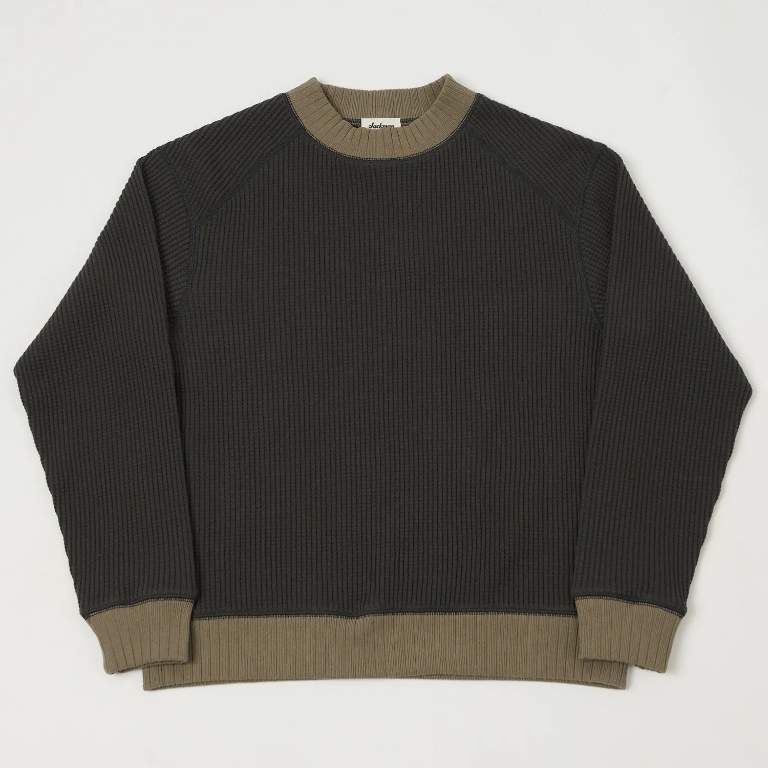 Jackman Midneck Waffle Sweatshirt - Ink Black/Sepia sold by Son of a Stag