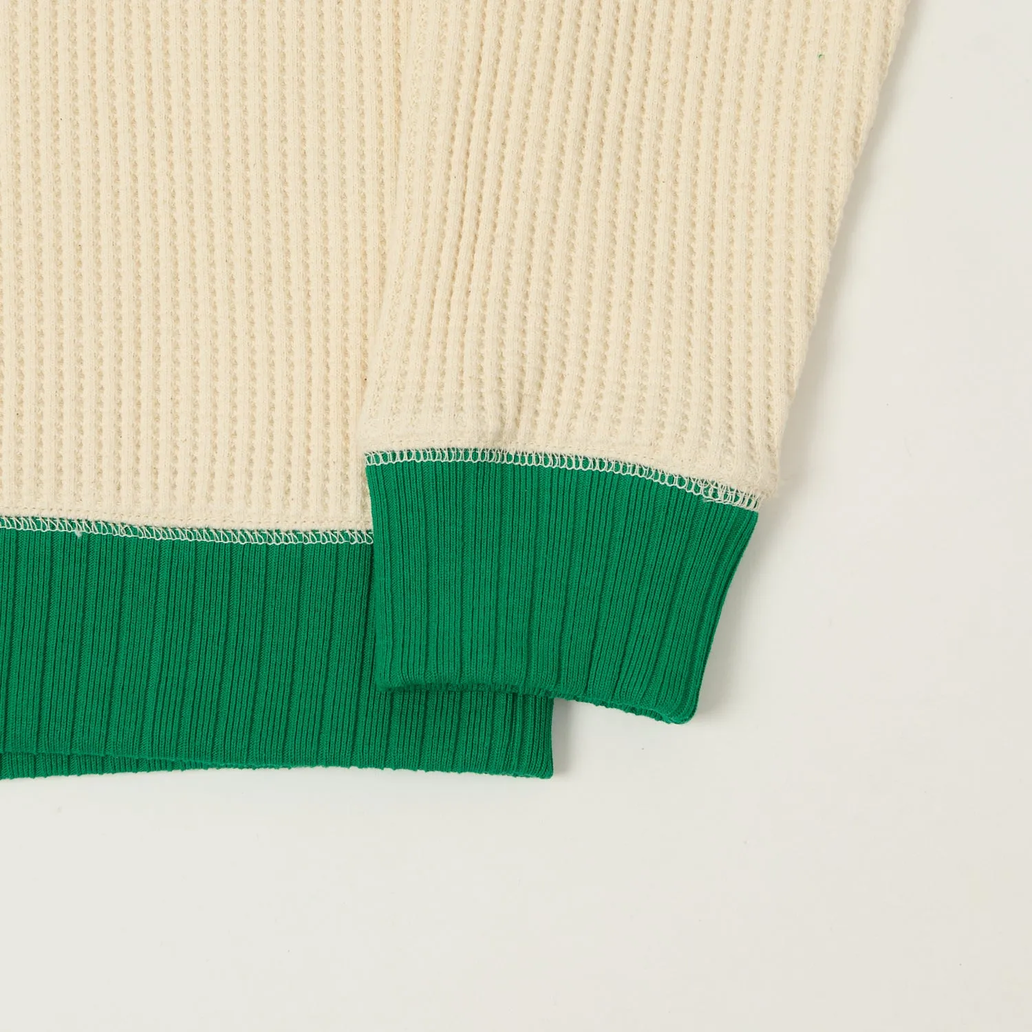 Jackman Midneck Waffle Sweatshirt - Ivory/Green sold by Son of a Stag product image thumbnail 3