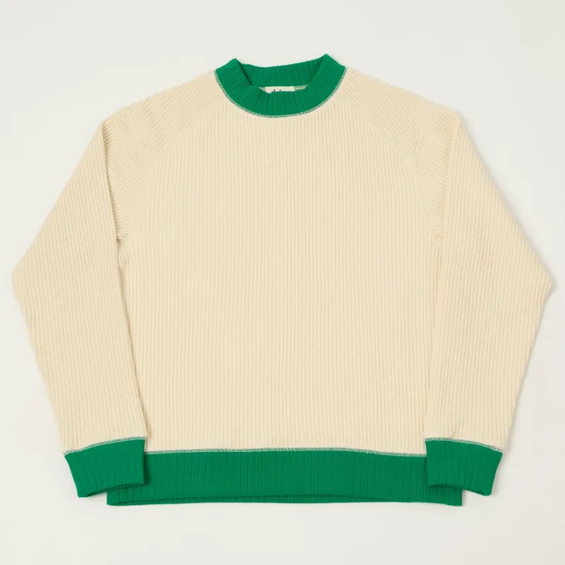 Jackman Midneck Waffle Sweatshirt - Ivory/Green sold by Son of a Stag