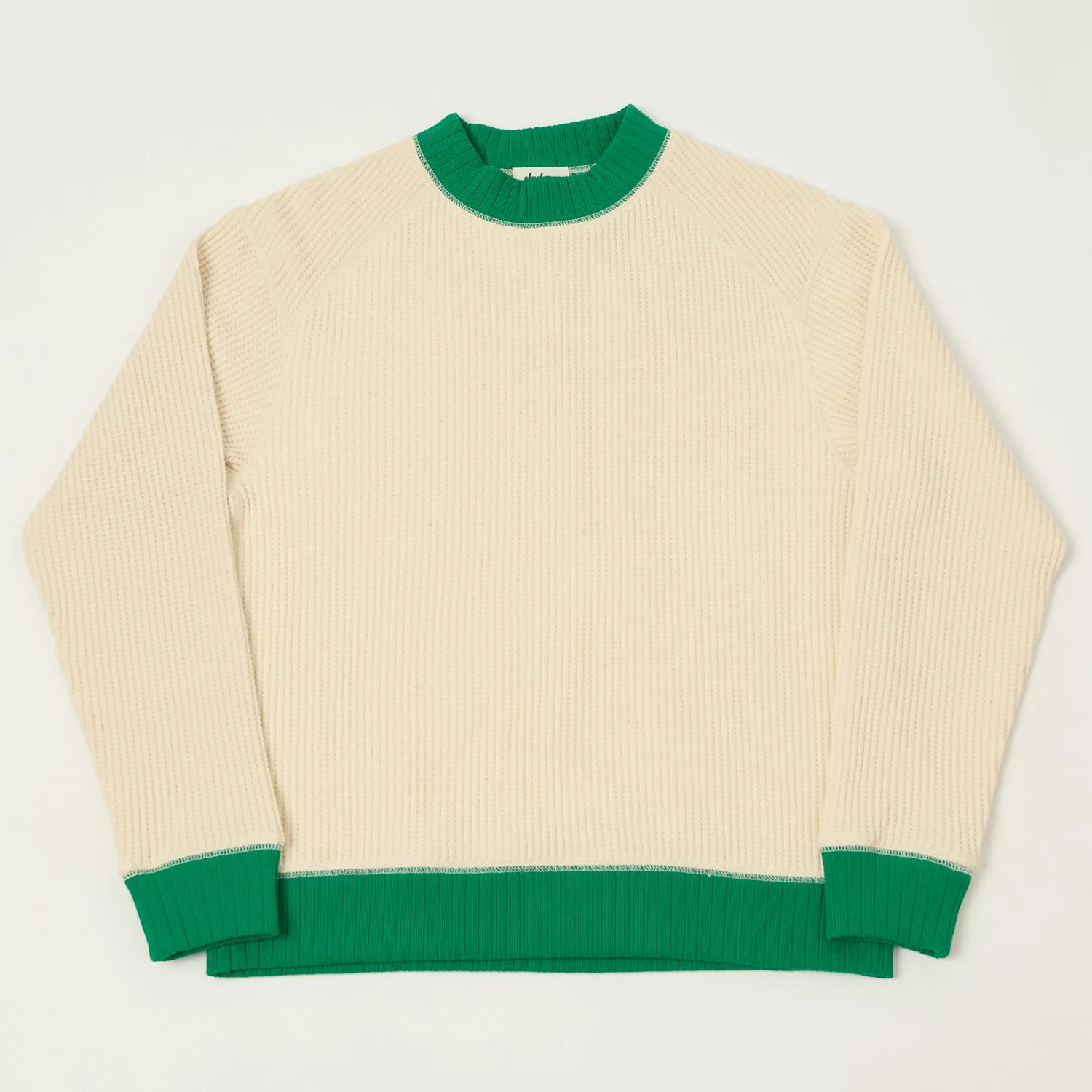 Jackman Midneck Waffle Sweatshirt - Ivory/Green sold by Son of a Stag