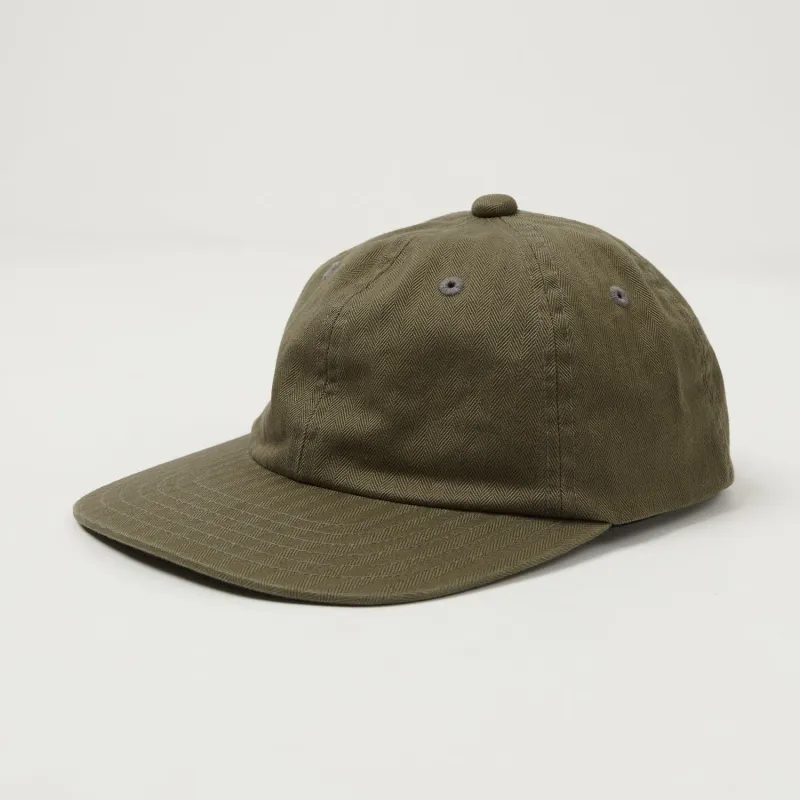 Beams Plus Herringbone Twill Six Panel Baseball Cap - Olive sold by Son of a Stag
