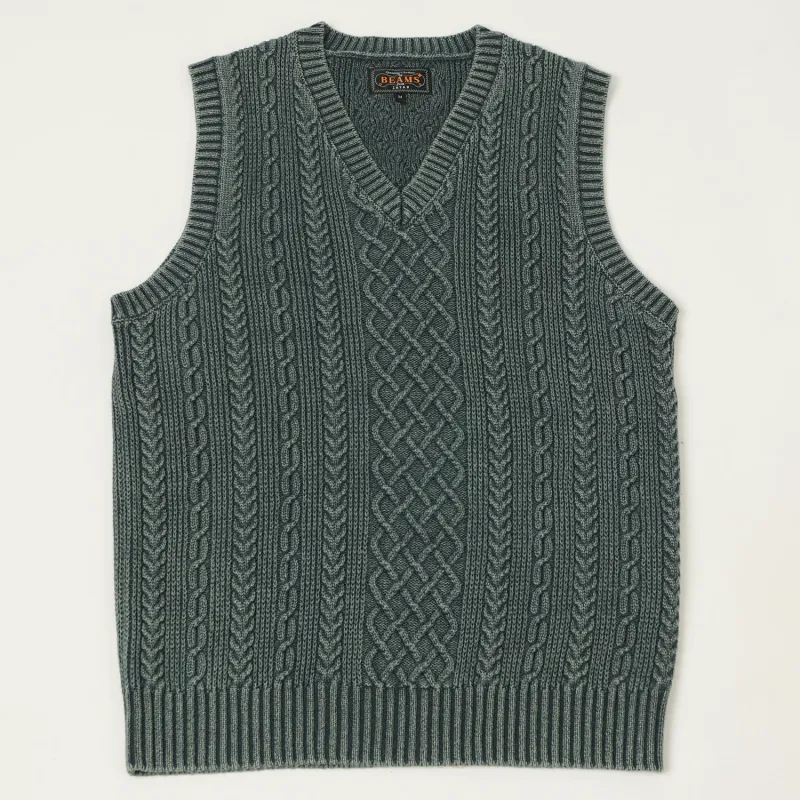 Beams Plus Cotton Aran Vest - Green made by BEAMS PLUS