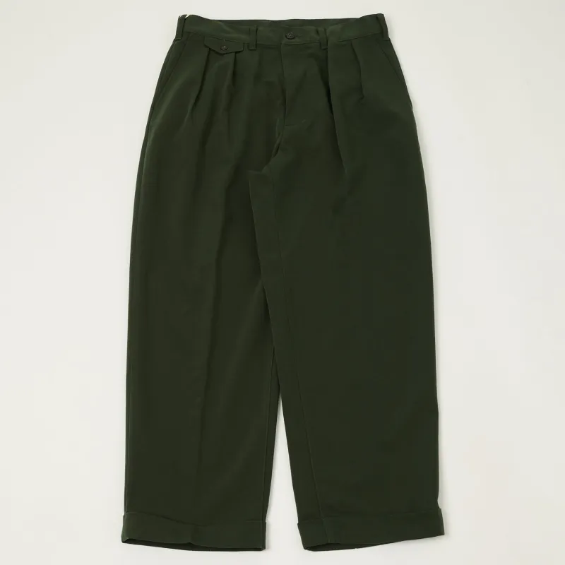 Beams Plus Double Pleat Trousers - Green sold by Son of a Stag