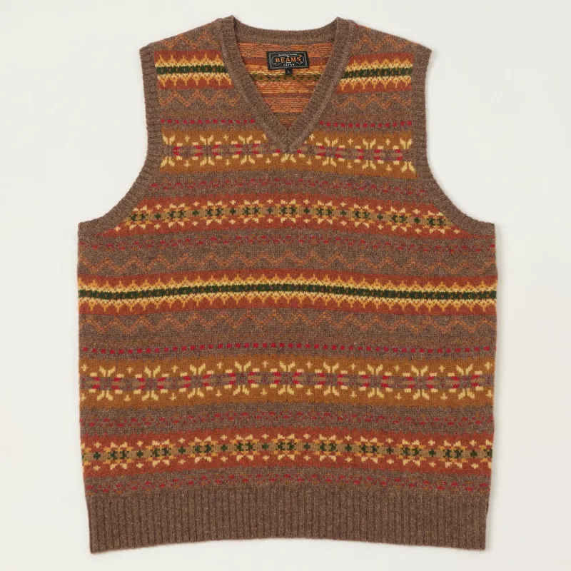 Beams Plus Fair Isle Vest - Brown sold by Son of a Stag