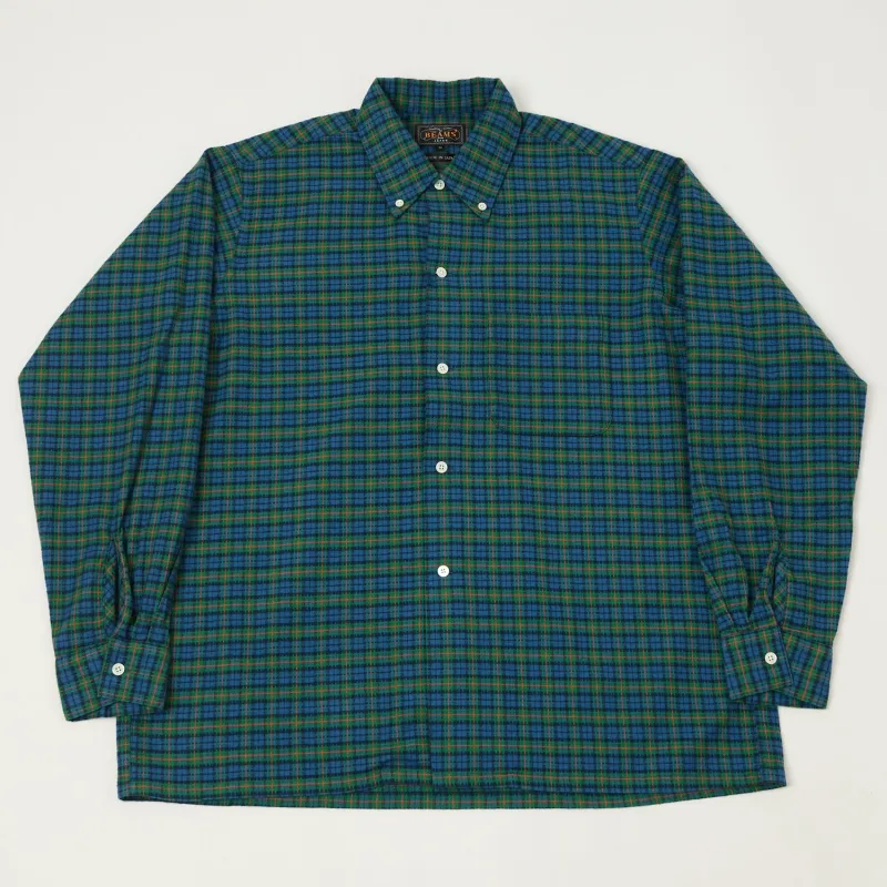 Beams Plus Open Dobby Check Button Down Shirt - Green/Blue sold by Son of a Stag
