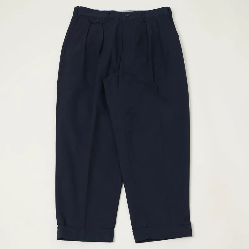 Beams Plus Double Pleat Twill Trousers - Navy sold by Son of a Stag