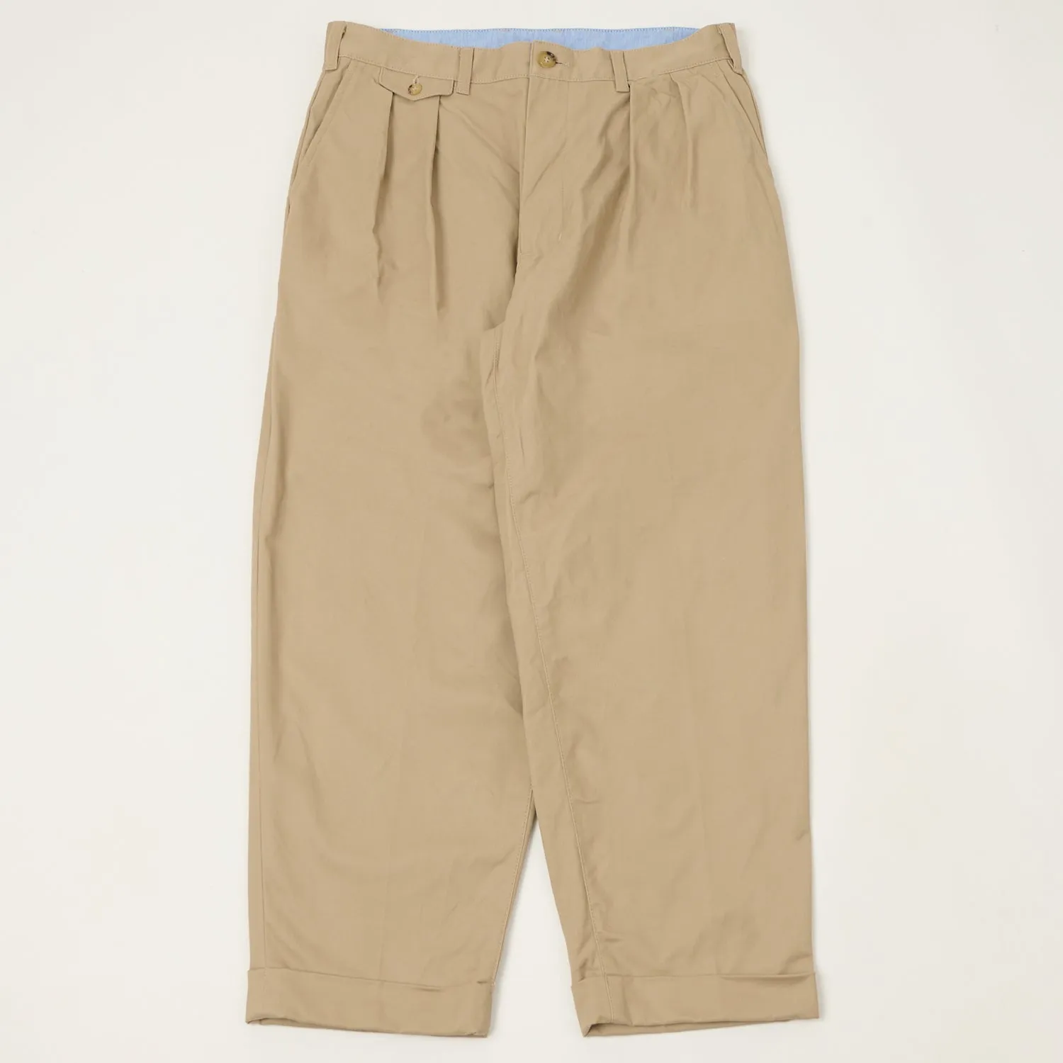 Beams Plus Double Pleat Twill Trousers - Khaki sold by Son of a Stag