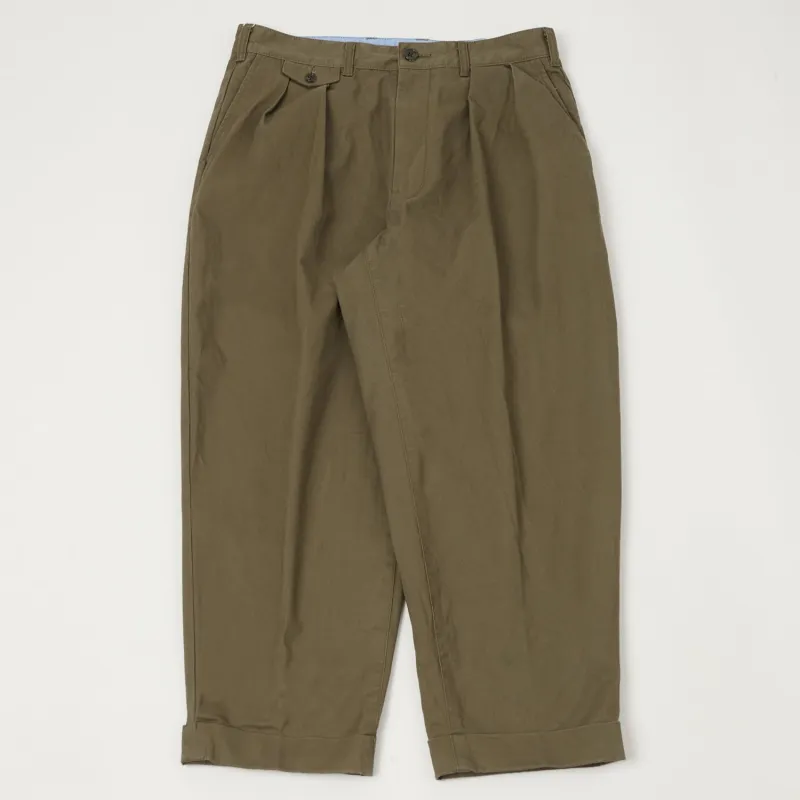 Beams Plus Double Pleat Twill Trousers - Olive sold by Son of a Stag