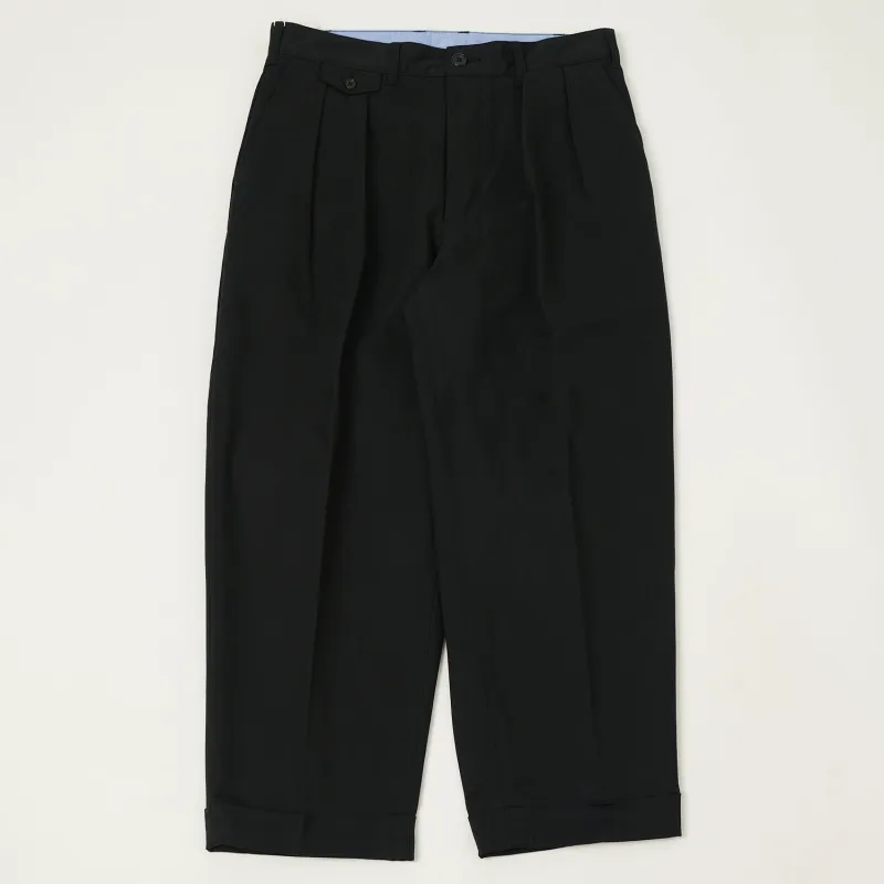 Beams Plus Double Pleat Twill Trousers - Black sold by Son of a Stag