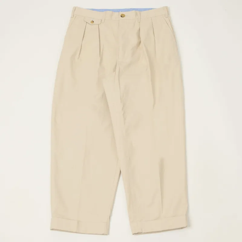Beams Plus Double Pleat Twill Trousers - Cement sold by Son of a Stag