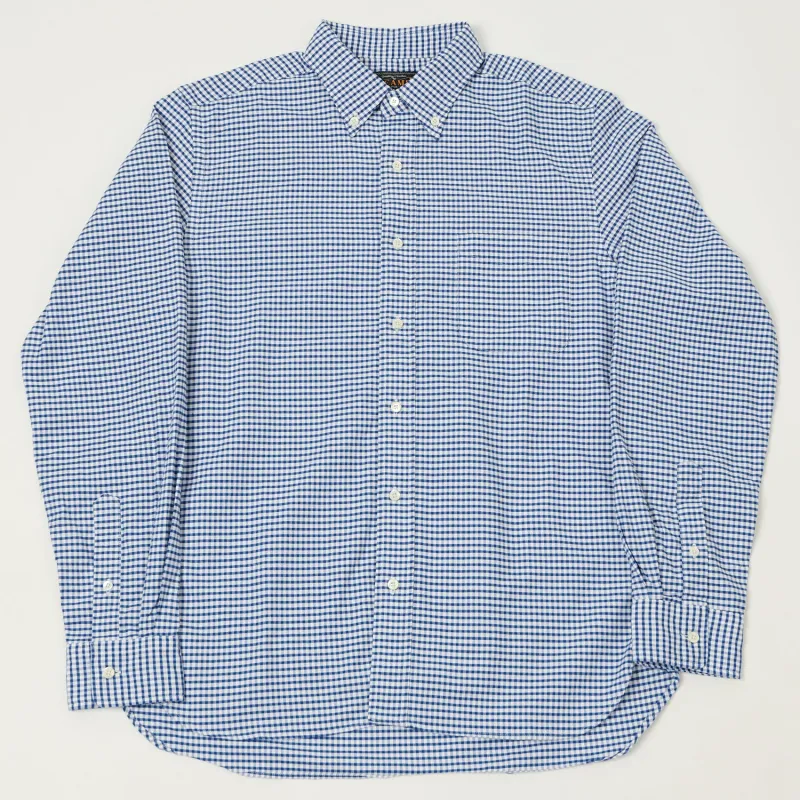 Beams Plus Button Down Gingham Oxford Shirt - Blue sold by Son of a Stag