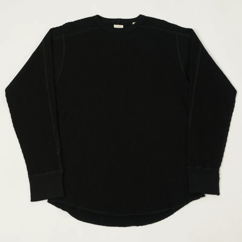 Nanamica Waffle Knit Long Sleeve Thermal - Black sold by Son of a Stag