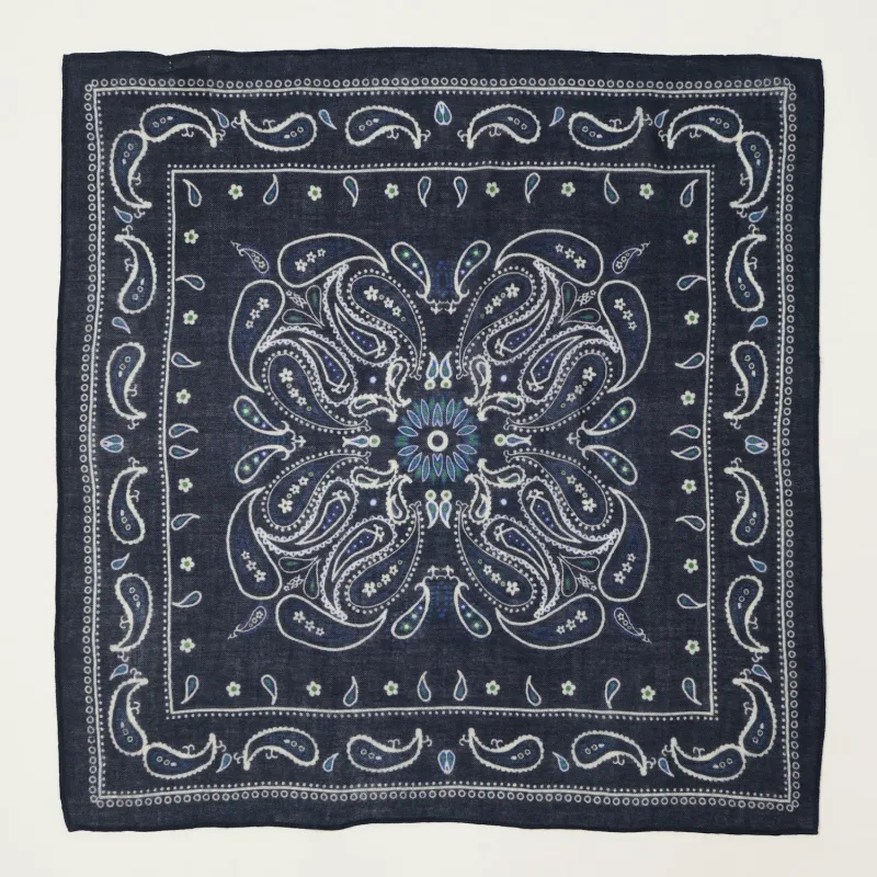 Hartford Paisley Wool Bandana Scarf - Navy sold by Son of a Stag