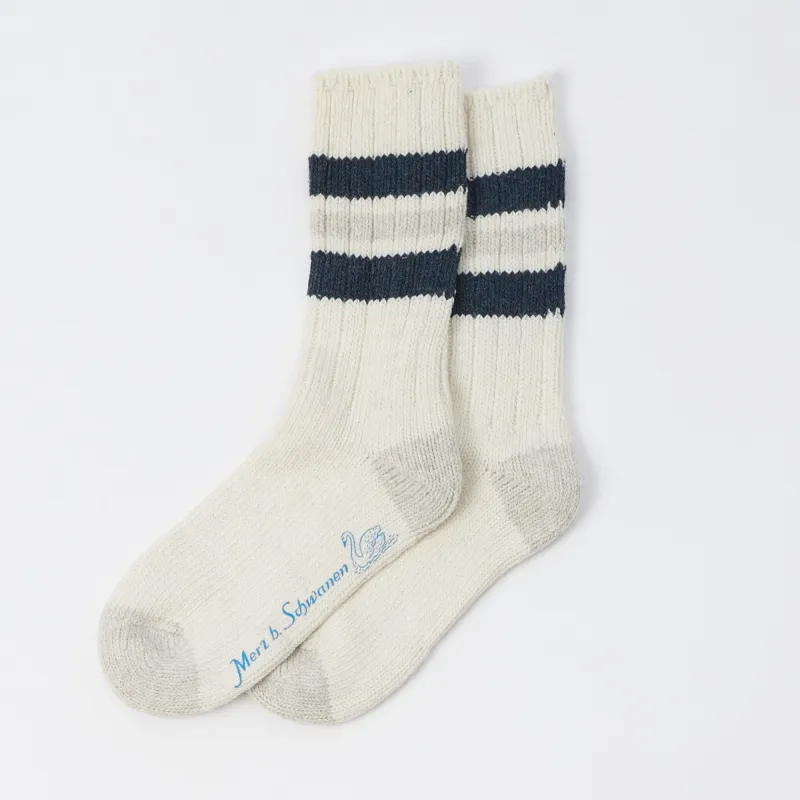 Merz b. Schwanen RW04 Recycled Wool Sock - Nature/Denim Blue sold by Son of a Stag