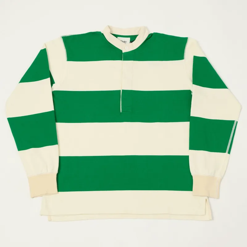 Drake's Grandad Collar Rugby Shirt - Green/White sold by Son of a Stag