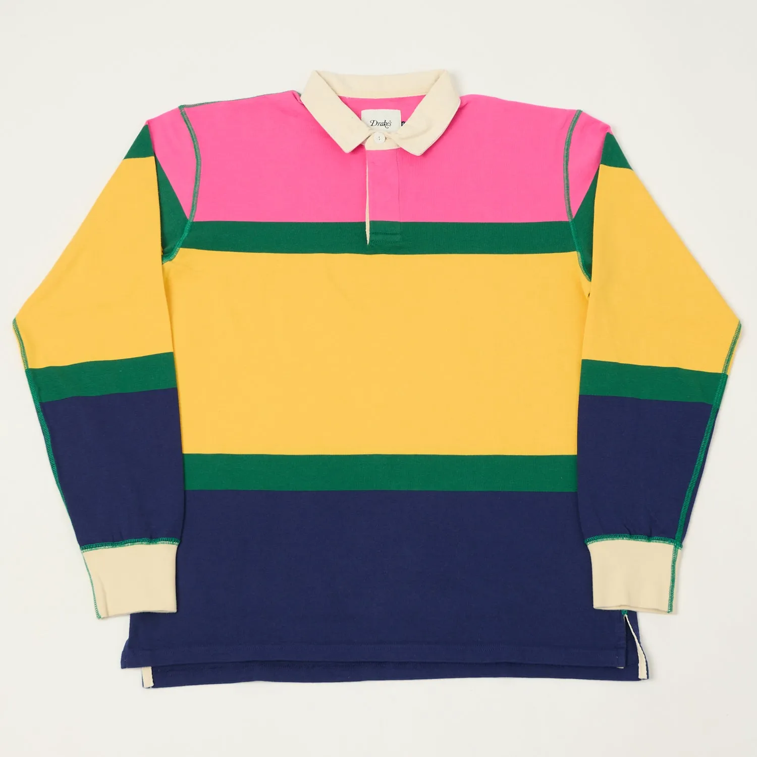 Drake's Classic Rugby Shirt - Pink/Yellow/Navy sold by Son of a Stag