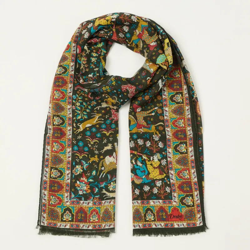 Drake's 'Mogul Garden' Wool/Silk Scarf - Dark Green sold by Son of a Stag