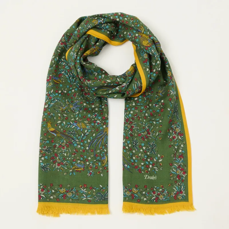 Drake's 'Bird of Paradise' Wool/Silk Tubular Scarf - Green sold by Son of a Stag