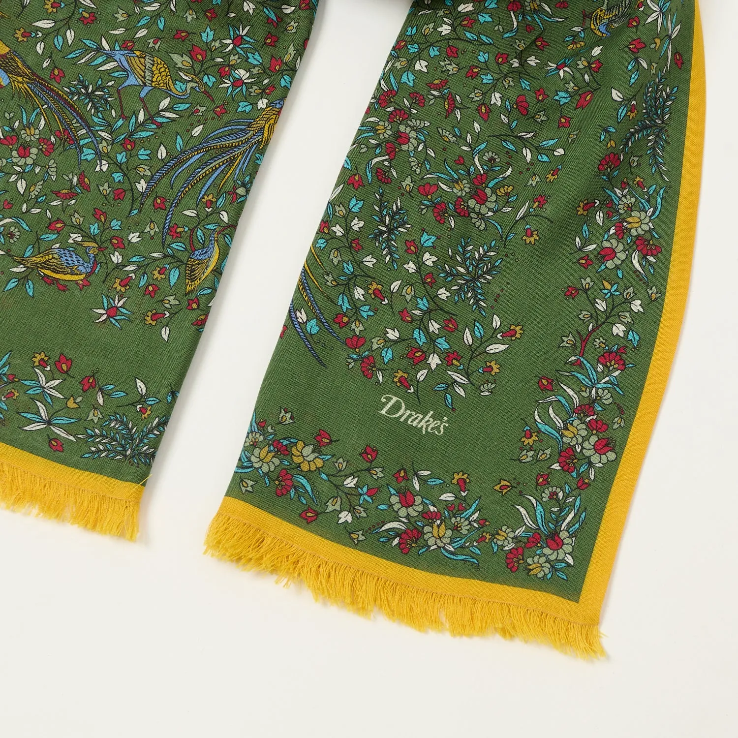 Drake's 'Bird of Paradise' Wool/Silk Tubular Scarf - Green sold by Son of a Stag product image thumbnail 2