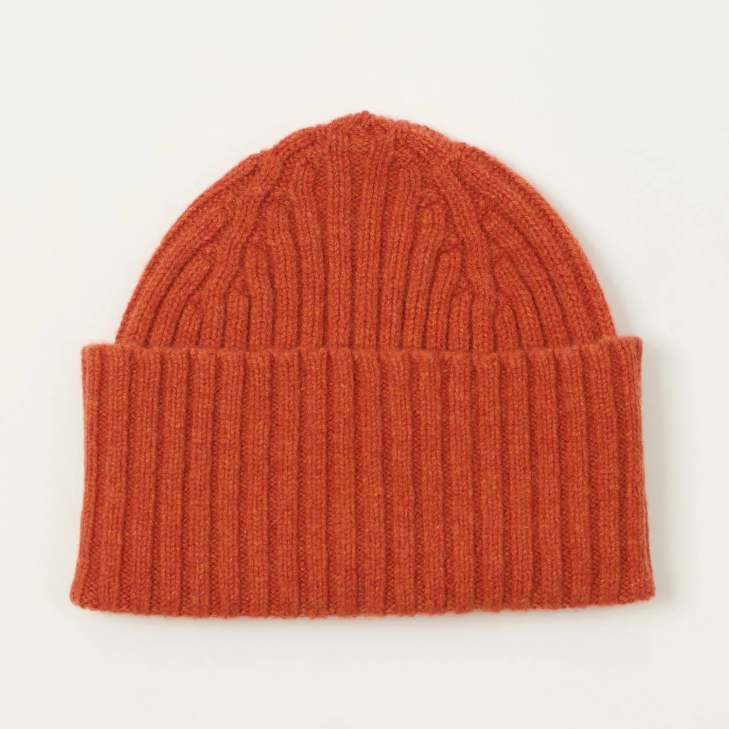 Drake's Lambswool Ribbed Knit Beanie - Ember sold by Son of a Stag