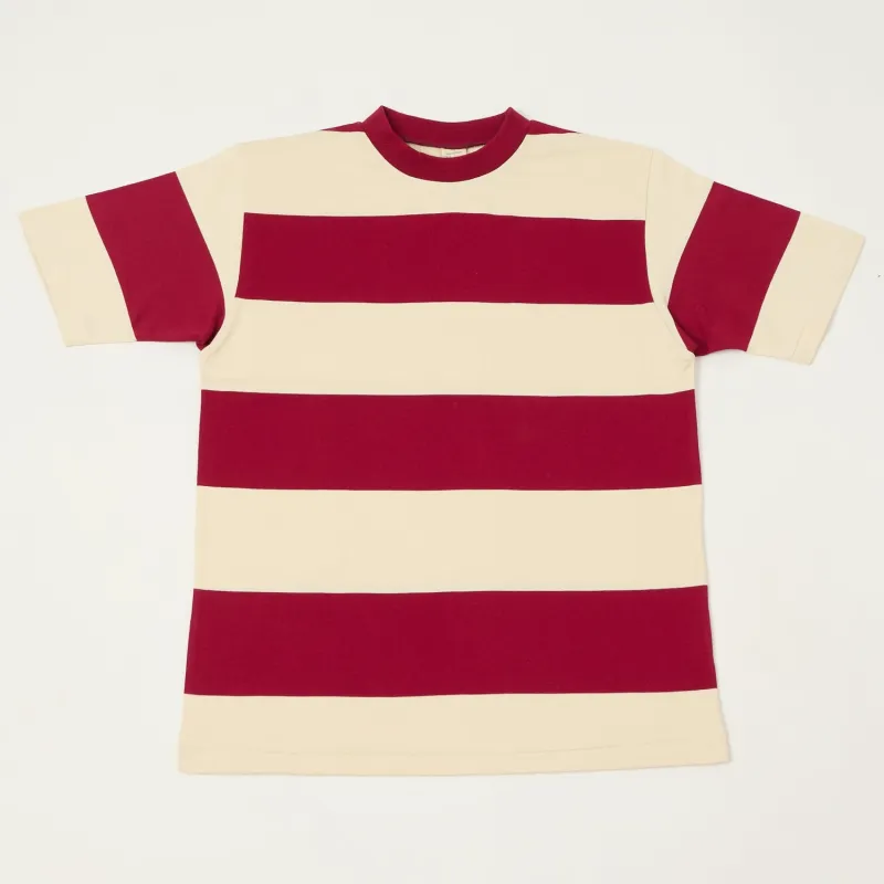 Warehouse & Co 4108 Border T-Shirt - Bordeaux/Natural sold by Son of a Stag