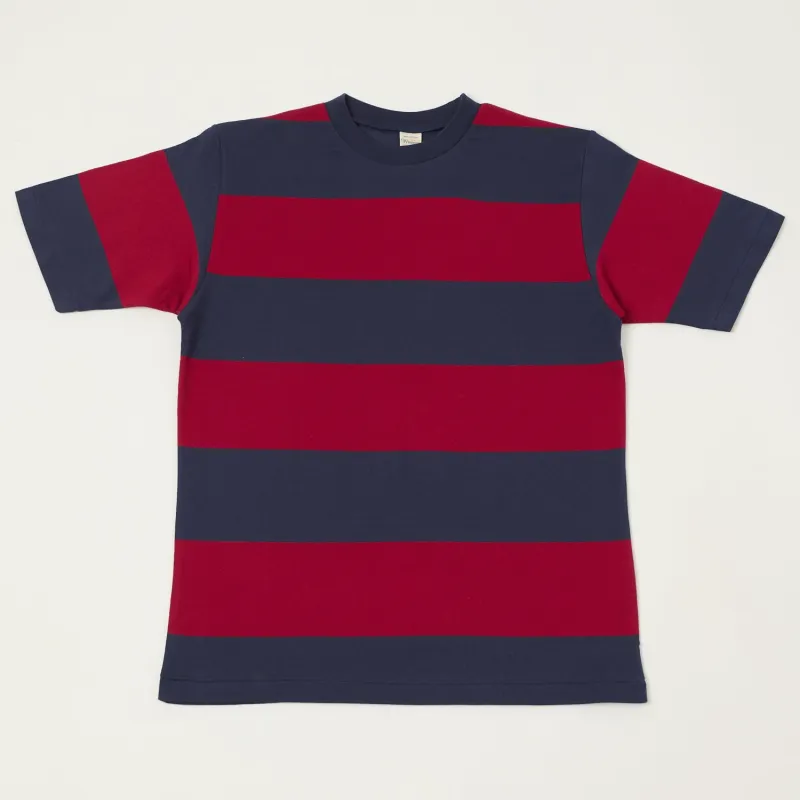 Warehouse & Co 4108 Border T-Shirt - Navy/Bordeaux sold by Son of a Stag