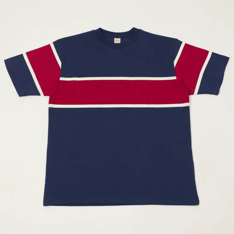 Warehouse & Co 4107 Panel Border T-Shirt - Navy/Off White/Red sold by Son of a Stag
