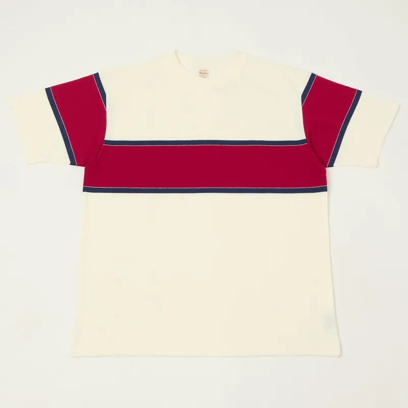 Warehouse & Co 4107 Panel Border T-Shirt - Off White/Navy/Red sold by Son of a Stag