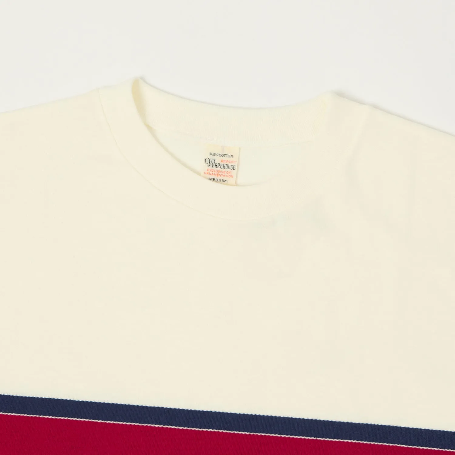 Warehouse & Co 4107 Panel Border T-Shirt - Off White/Navy/Red sold by Son of a Stag product image thumbnail 2