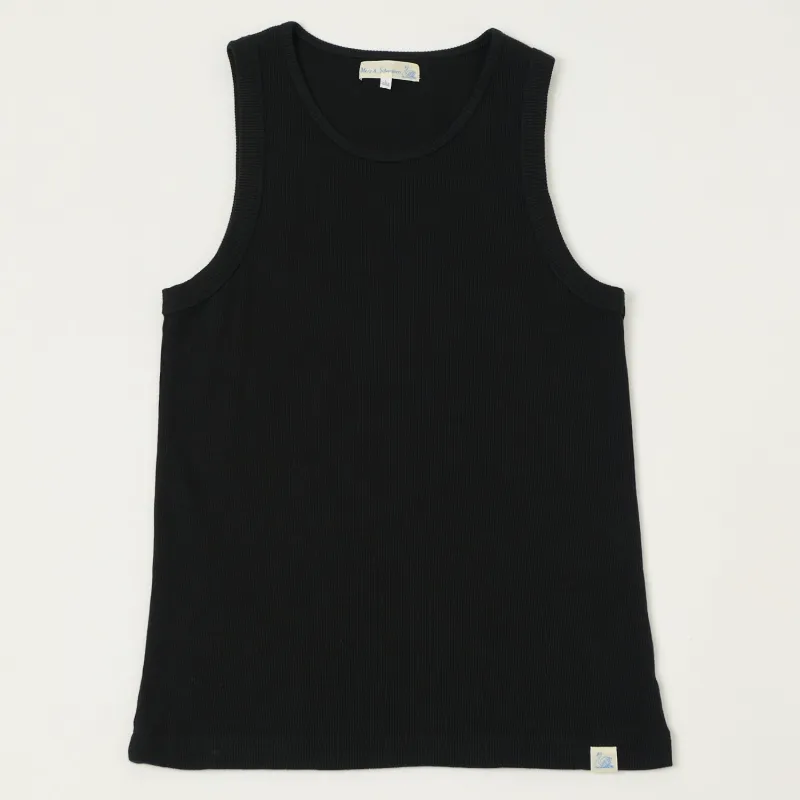 Merz b. Schwanen 'Good Basics' Ribbed Tank Top - Deep Black sold by Son of a Stag