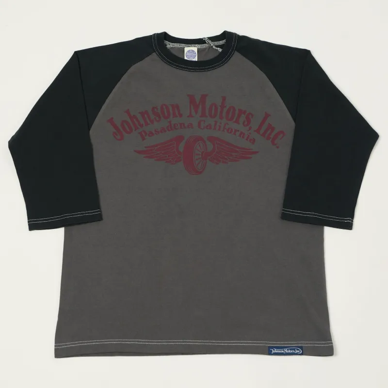 TOYS McCOY Raglan Sleeve 'Johnson Motors' Baseball T-Shirt - Grey/Black sold by Son of a Stag