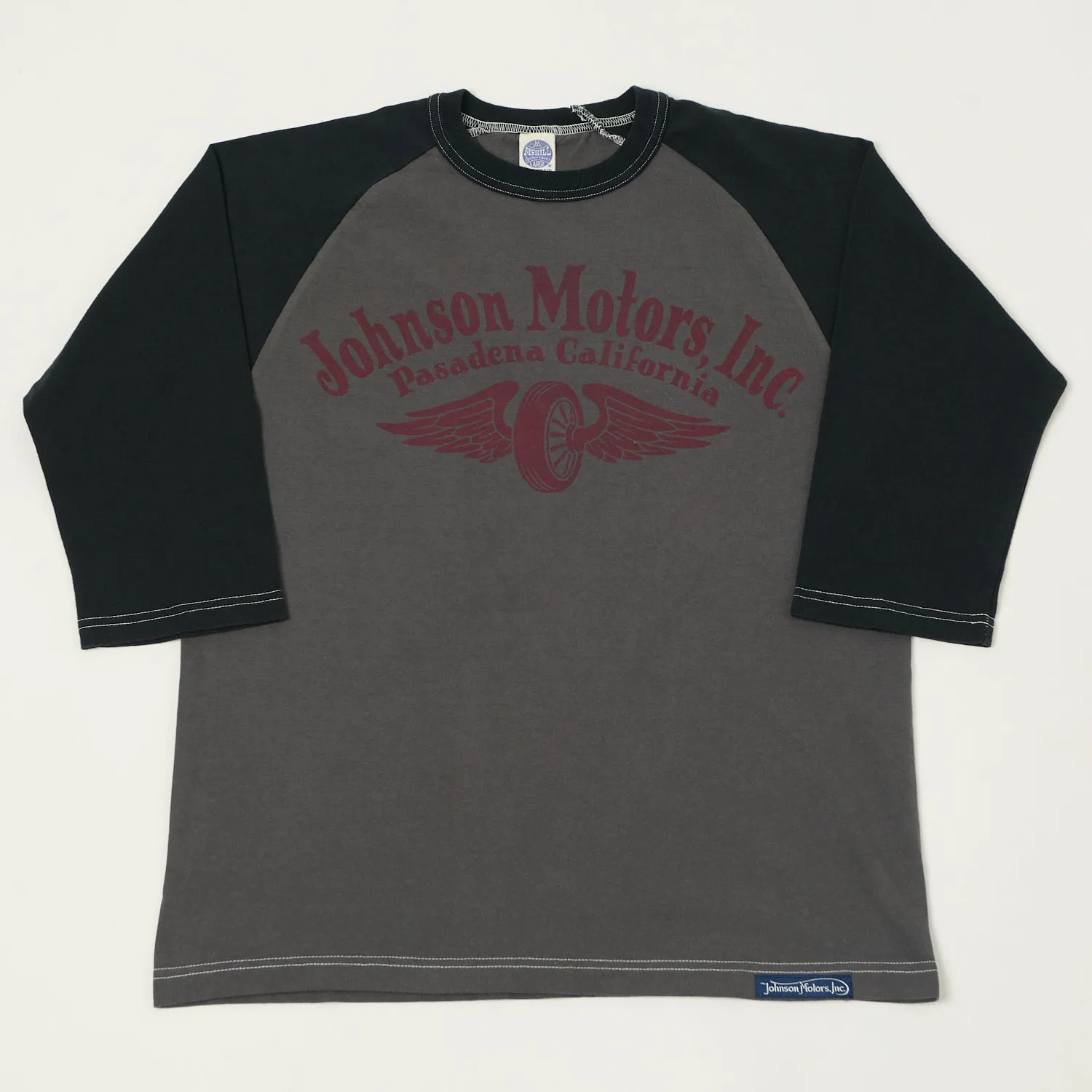 TOYS McCOY Raglan Sleeve 'Johnson Motors' Baseball T-Shirt - Grey/Black sold by Son of a Stag