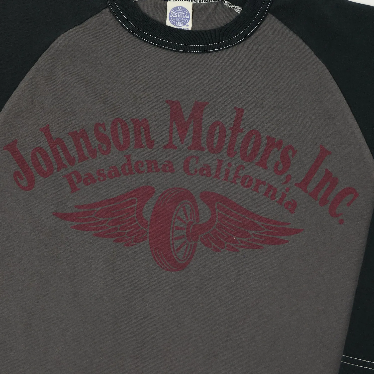 TOYS McCOY Raglan Sleeve 'Johnson Motors' Baseball T-Shirt - Grey/Black sold by Son of a Stag product image thumbnail 4