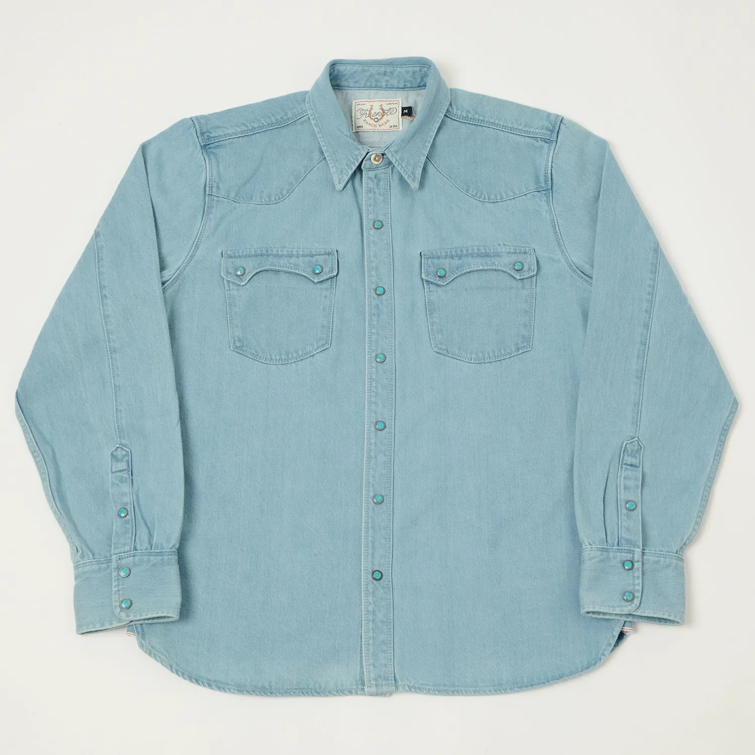 Freenote Cloth 'Modern' 11oz Denim Western Shirt - Bleach Wash sold by Son of a Stag