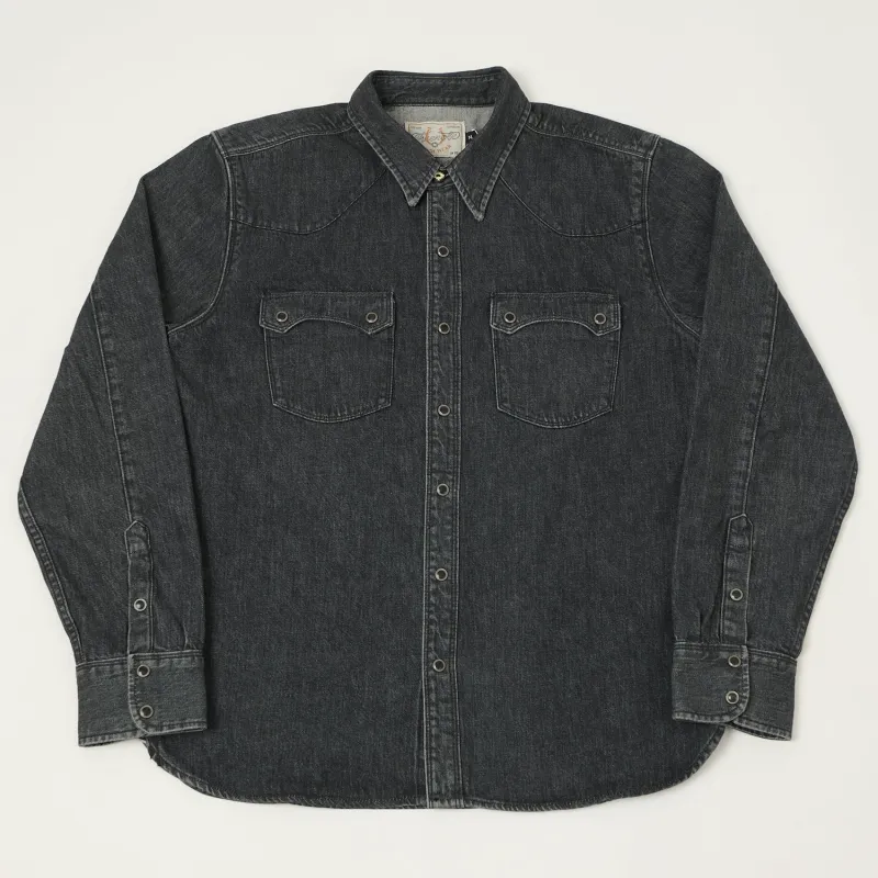 Freenote Cloth 'Modern' 11oz Denim Western Shirt - Black Stone Wash sold by Son of a Stag