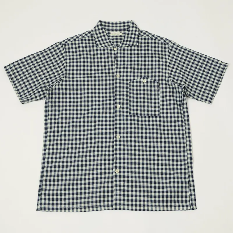 Warehouse & Co 3091 Duck Digger Open Collar Large Gingham Shirt - White/Navy sold by Son of a Stag
