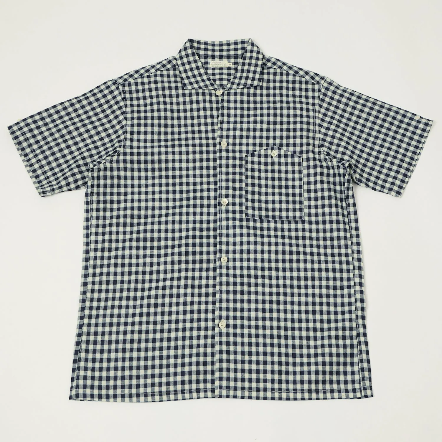 Warehouse & Co 3091 Duck Digger Open Collar Large Gingham Shirt - White/Navy sold by Son of a Stag