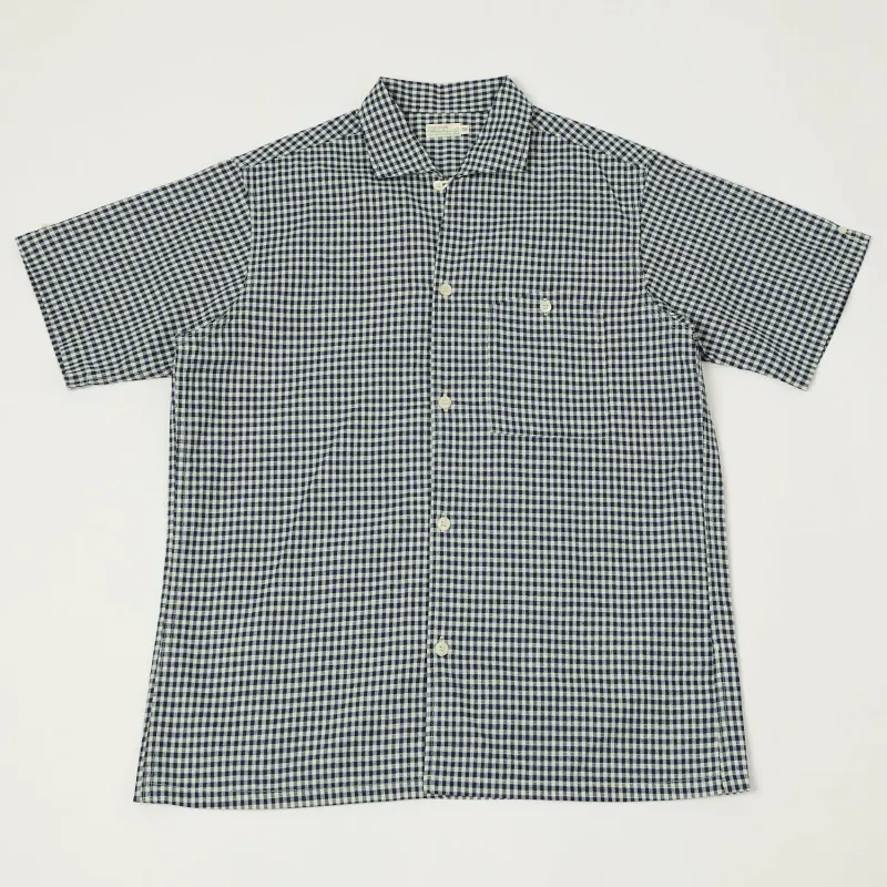 Warehouse & Co 3091 Duck Digger Open Collar Small Gingham Shirt - White/Navy sold by Son of a Stag